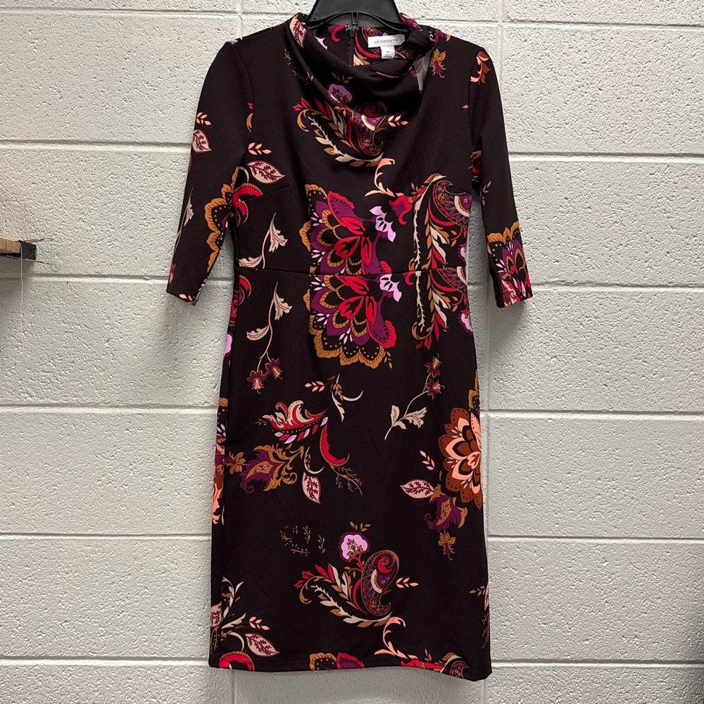 Liz Claiborne Petite 4‎ Cowl Neck Paisley Sheath Dress